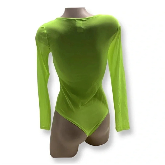 Mesh neon long sleeve bodysuit with Bedazzled Shells on Front Size Small NWOT - Picture 3 of 4